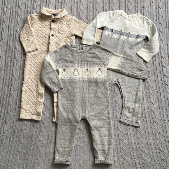 Janie and Jack Other - 3 pc Janie and Jack Baby Boy Bundle Sweater Jumpsuits Winter Christmas New Year